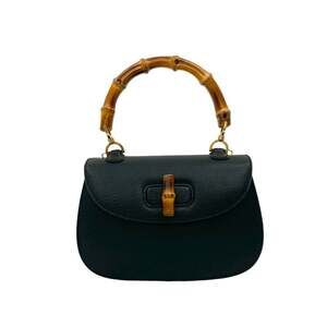 GUCCI Old Gucci Bamboo Leather Turnlock Handbag Black 65731
